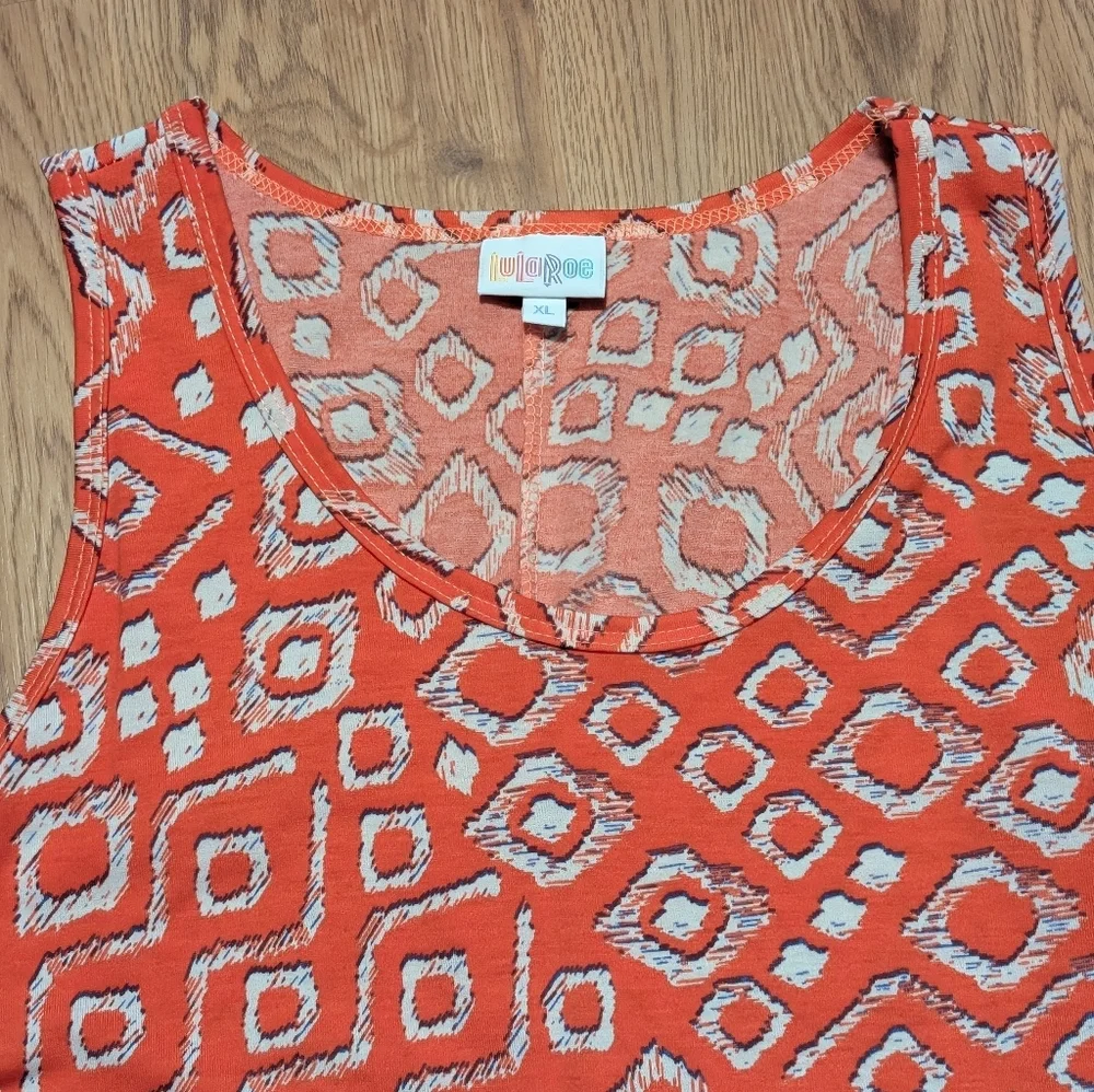 LuLaRoe Dani Maxi Dress XL NWOT Orange White Geometric Tribal Sleeveless Tank - Picture 6 of 9